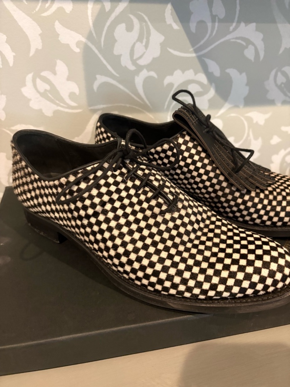 Office of Angela Scott Miss Jane Checkerboard Haircalf Oxford Loafer EU 39 - Picture 5 of 8